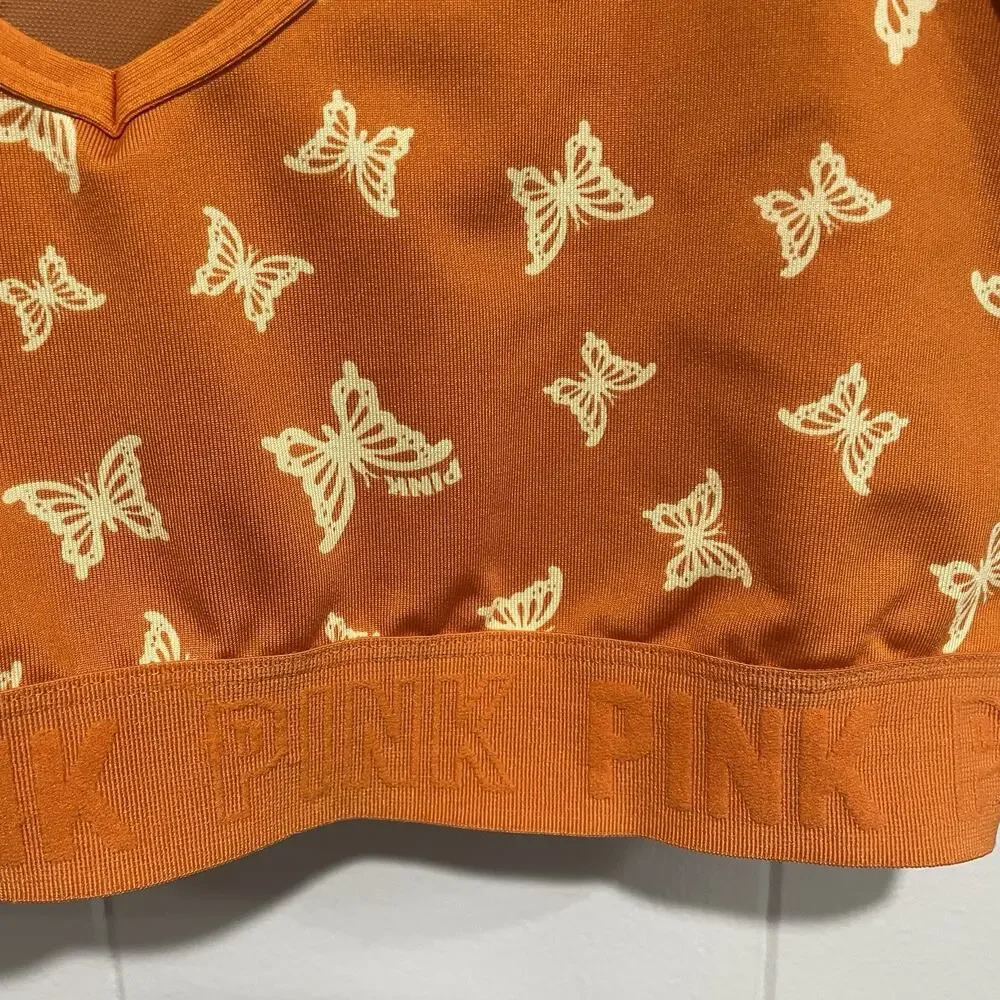 Pink Victorias Secret Womens Y2K Butterfly Bralette Medium Orange Mesh Racerback